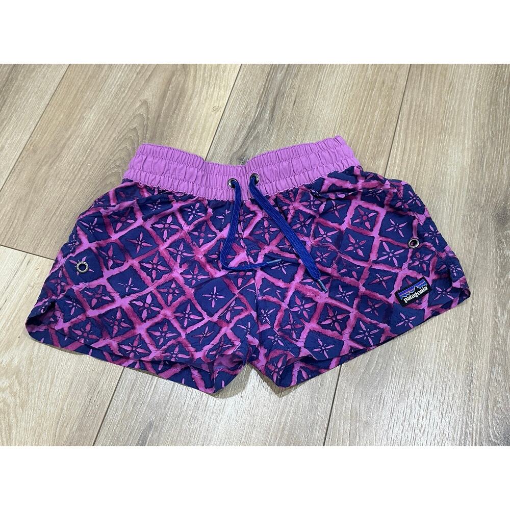 Patagonia Girls' Costa Rica Baggies Shorts Size XS (5-6) Pink Purple Drawstring